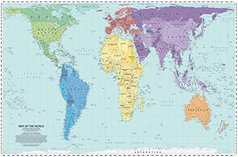 עודכן מפת עולם הקרנת פיטרס | למינציה 36 איקס 24 מפה | שפותח על ידי ארנו פיטרס | תיאור המוני קרקע באופן יחסי-מדויק